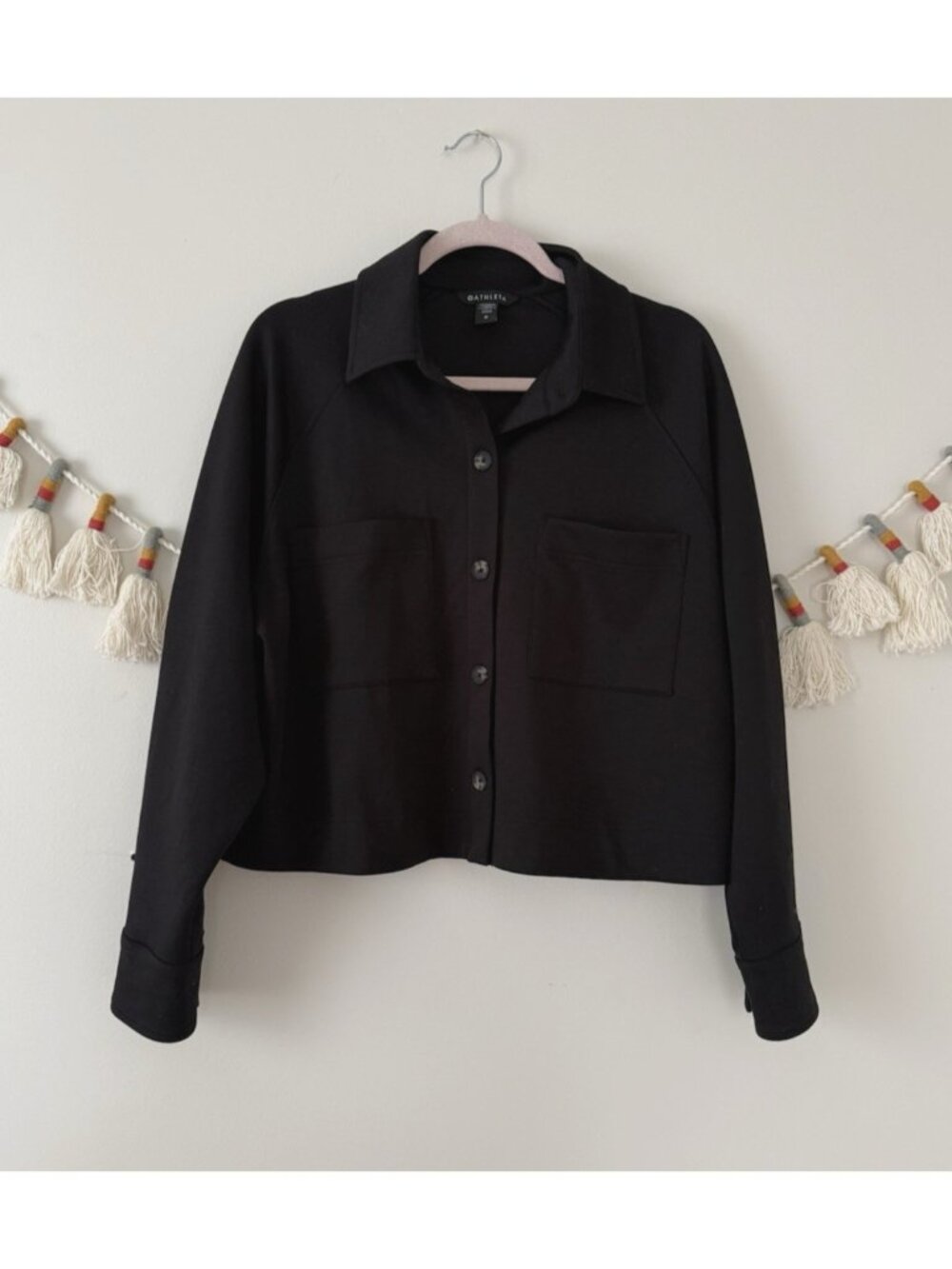 Athleta Allure Shirt Jacket Button Front Oversized Travel Casual Black Relaxed M